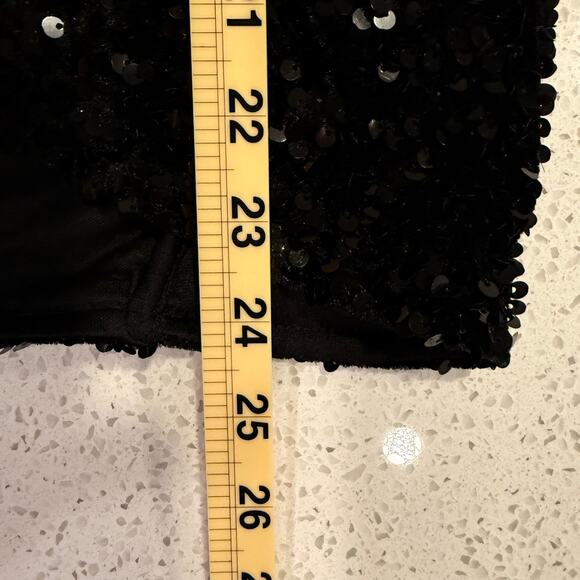 Cefian Black Sequin Mini Dress Size Small Strappy Back Bodycon Party Holiday - Picture 8 of 8